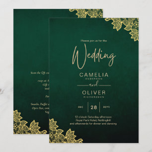 Invitation Gold Lace Emerald Green All-in-1 Wedding Invitatio