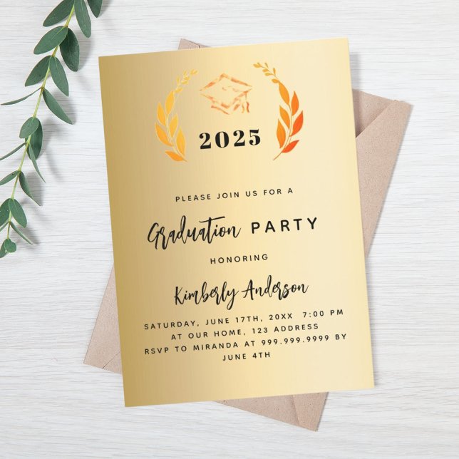 Invitation Gold laurel wreath 2025 Graduation Party (Créateur téléchargé)
