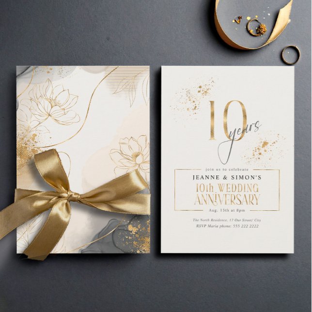 Invitation Gold Line Floral 10th Anniversary ID1169 (Créateur téléchargé)