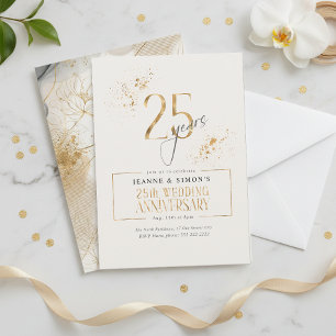 Invitation Gold Line Floral 25th Anniversary ID1169
