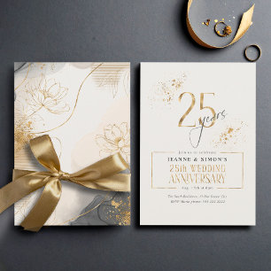 Invitation Gold Line Floral 25th Anniversary ID1169