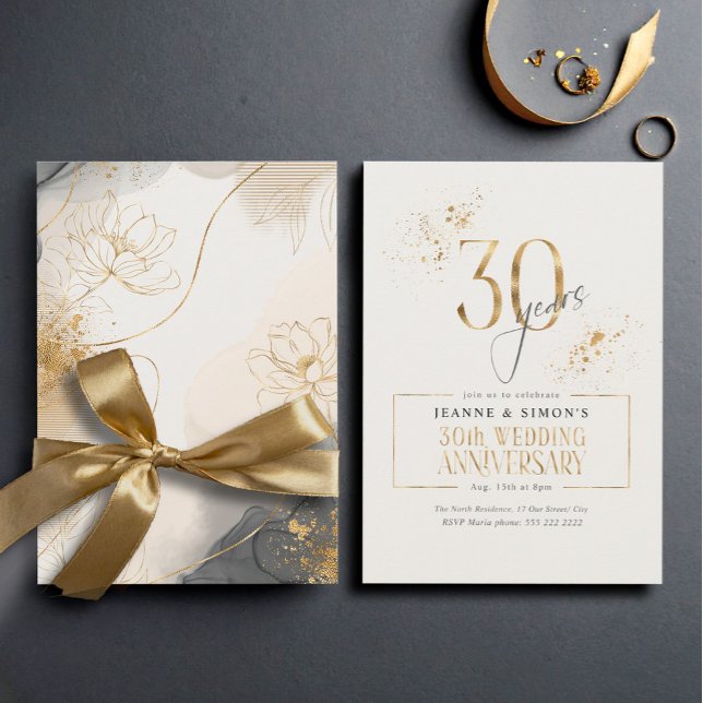 Invitation Gold Line Floral 30th Anniversary ID1169 (Créateur téléchargé)
