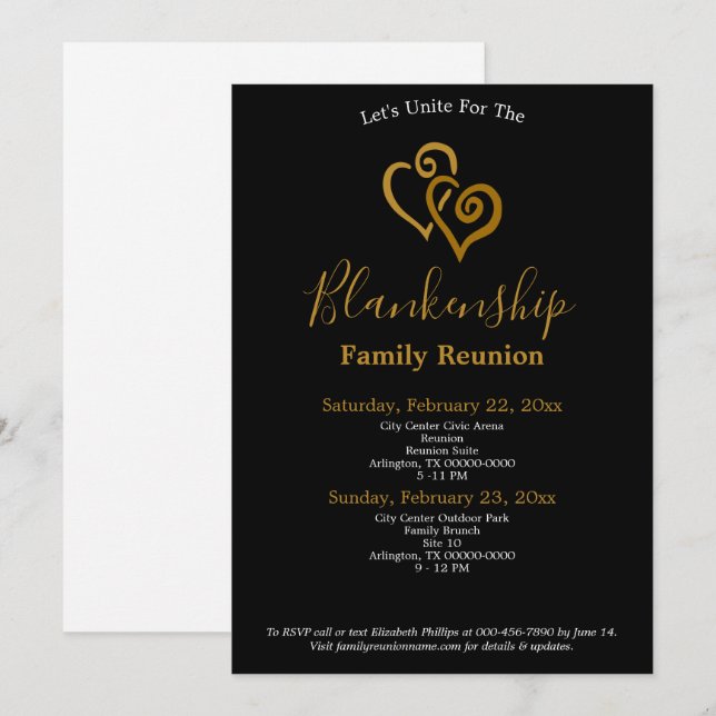 Invitation Gold Linked Heart Family Réunion de deux jours (Devant / Derrière)