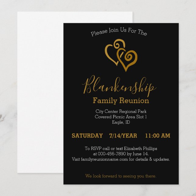 Invitation Gold Linked Hearts Famille Modèle de réunion (Devant / Derrière)