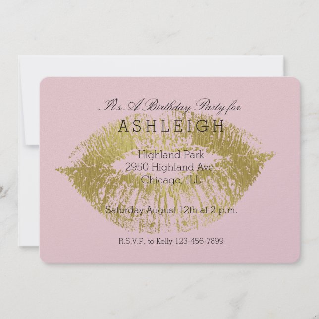 Invitation Gold Lips Kiss anniversaire (Devant)