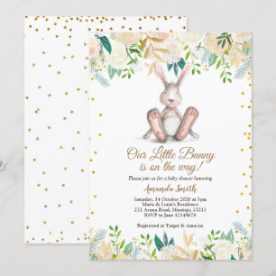 Invitation Gold Little Bunny est en route pour le Baby shower