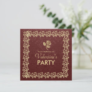 Invitation Gold Love Coeurs et fleuris Valentines Party I