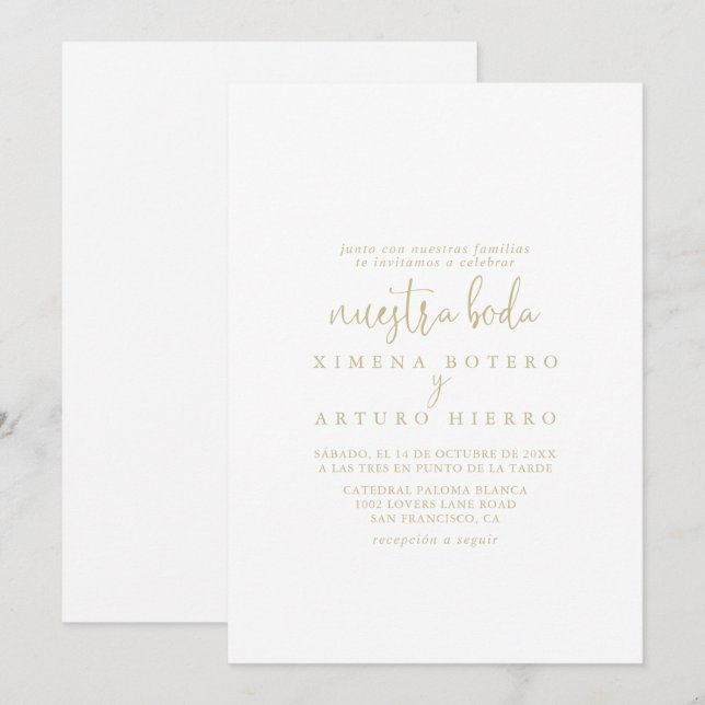 Invitation Gold Love Script fantaisie Nuestra Boda Mariage (Devant / Derrière)