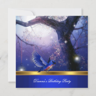 Invitation Gold Magic Blue Birds Blue Birthday Party