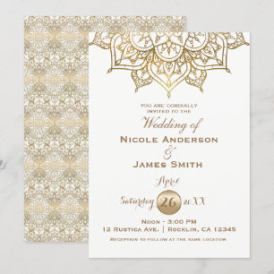 Invitation Gold Mandala White Modern Elegant Minimal Mariage
