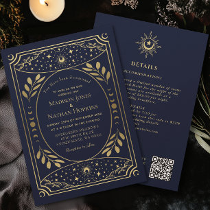 Invitation Gold Marine Gothique Vintage Tarot Mariage QR Code
