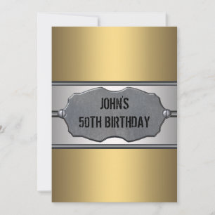 Invitation Gold Metal Mans 50e fête d'anniversaire