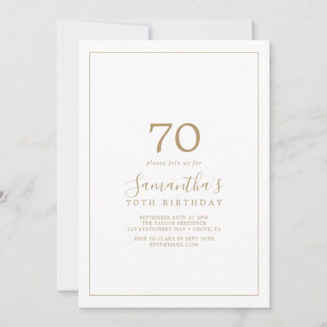Invitation Gold minimaliste 70e anniversaire (Devant)