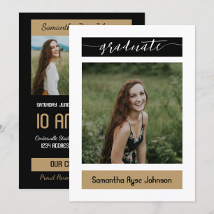 Invitation Gold Modern Block 3-Photo Graduation