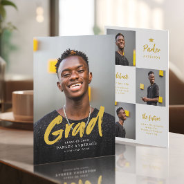 Invitation Gold Modern Brush Script Photo Graduation