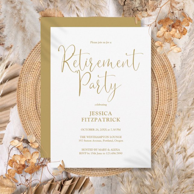 Invitation Gold Modern Elegant Script Retraite Party (Gold Modern Elegant Script Retirement Party Invitation
)