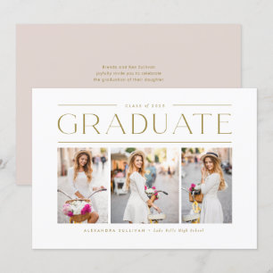 Invitation Gold Modern Typographie Photo Collage Graduation