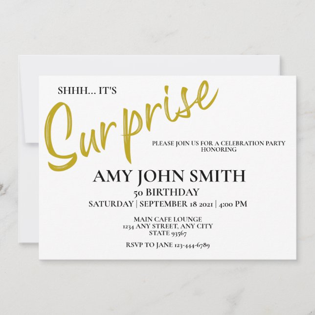 Invitation Gold moderne 50 Anniversaire Surprise Party Invita (Devant)