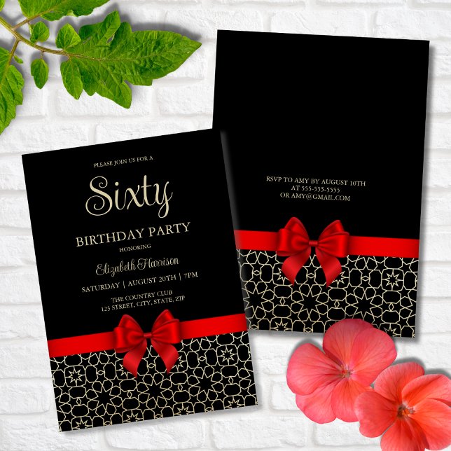 Invitation Gold moderne Egypte Bow rouge géométrique 60e anni (Créateur téléchargé)