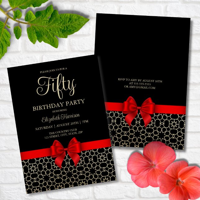 Invitation Gold moderne Egypte Géométrique Bow rouge 50e anni (Créateur téléchargé)