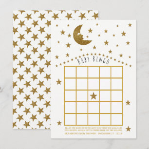 Invitation Gold Moon et Stars Baby shower Bingo