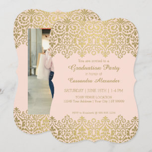 Invitation Gold n Blush Vintage dentelle élégante fête de gra