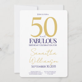 Invitation Gold Navy 50 and Fabulous | 50th Birthday Simple