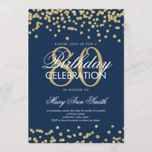 Invitation Gold Navy Blue 80e anniversaire Parties scintillan