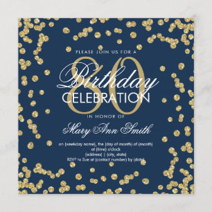 Invitation Gold Navy Blue 80th Birthday Parties scintillant C