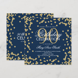 Invitation Gold Navy Blue 90th Birthday Parties scintillant C
