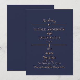 Invitation Gold Navy Blue Chic Minimal Clean Classic Mariage