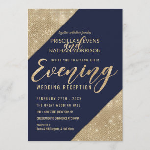 Invitation Gold Navy Blue Faux Parties scintillant Sequin Soi
