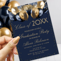Gold Navy Blue Glitter Balloons Graduation Party