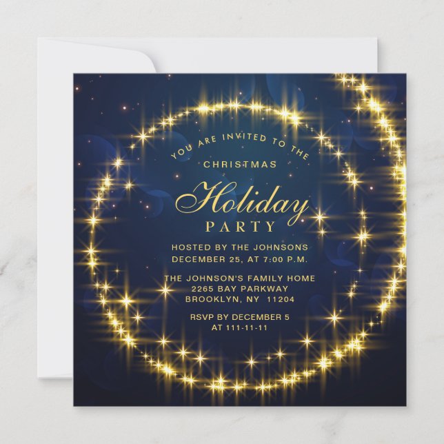 Invitation Gold Navy Éclairage de Noël Fête de Noël (Devant)