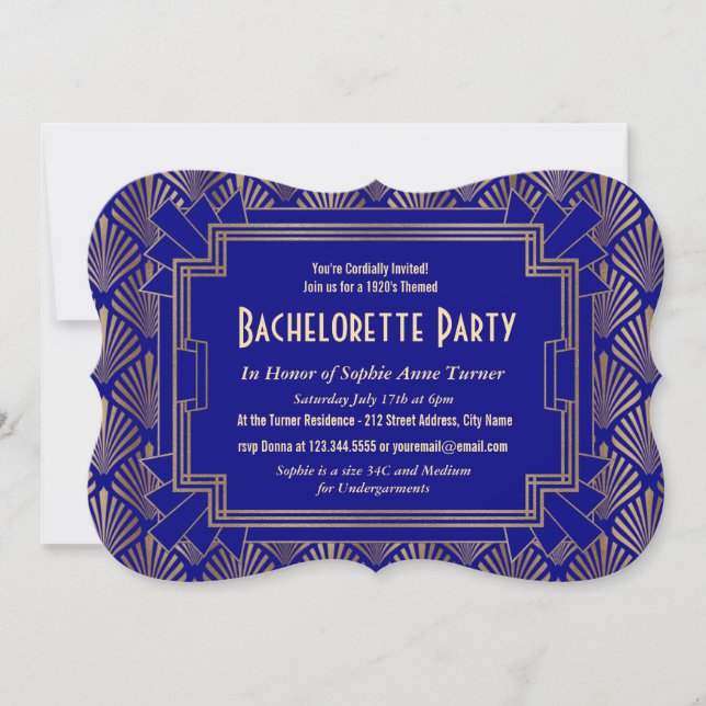 Invitation Gold Navy Grand Gatsby Bachelorette (Devant)