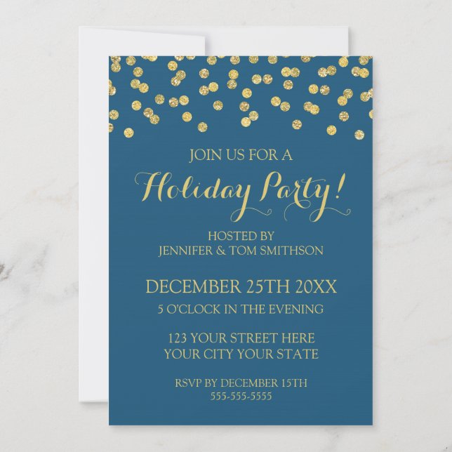 Invitation Gold Navy Parties scintillant bleue Confetti fête  (Dos)