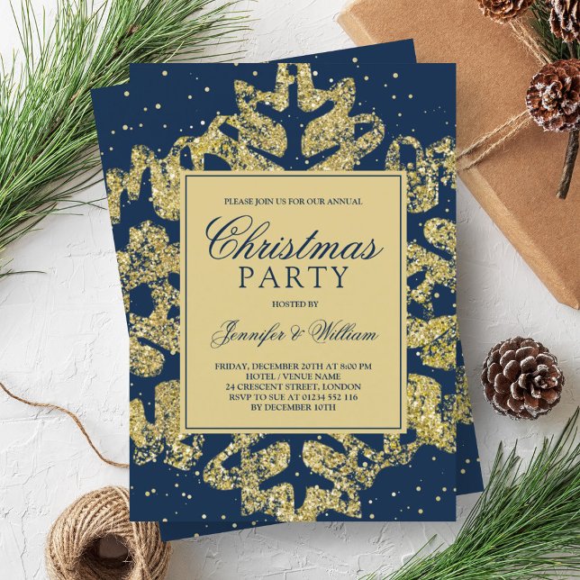 Invitation Gold & Navy Parties scintillant Élégante fête de N (Gold & Navy Glitter Elegant Xmas Holiday Party Invitation)
