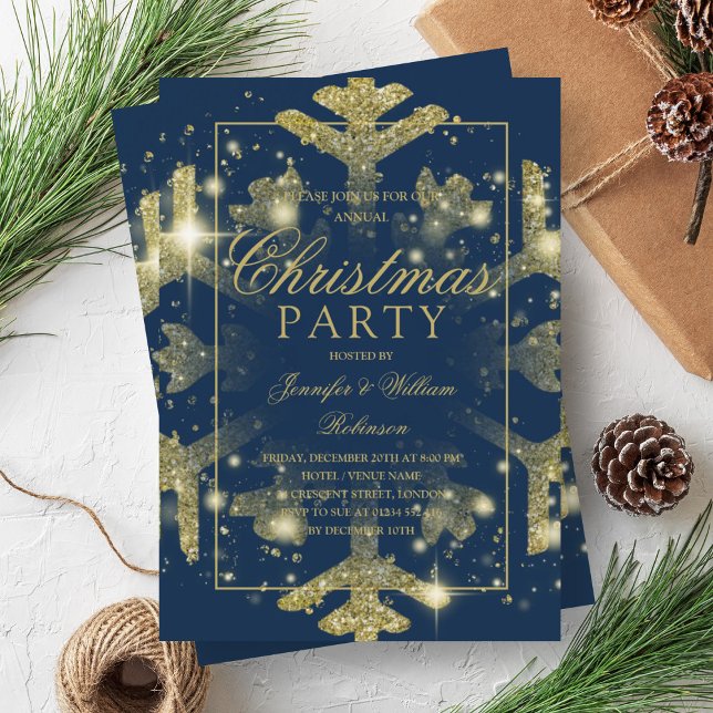 Invitation Gold Navy Snowflake Noël (Gold Navy Snowflake Xmas Holiday Party Invitation)