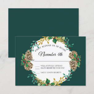 Invitation Gold Noël RSVP Vert Wreath Aquarelle