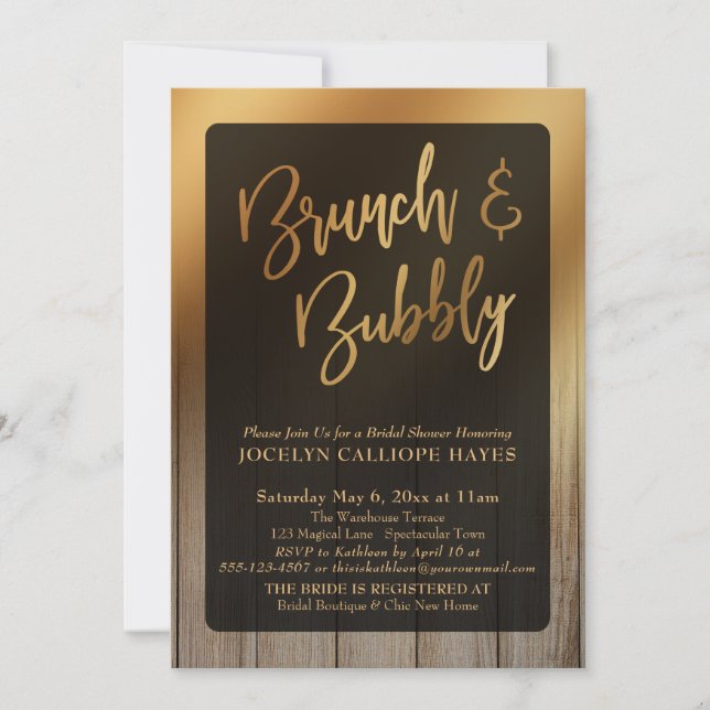 Invitation Gold Ombre Barn Bois Brunch & Bubbly (Devant)