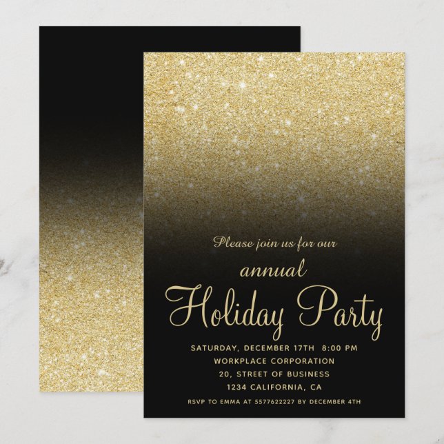 Invitation Gold ombre parties scintillant Noël entreprise (Devant / Derrière)