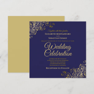 Invitation Gold on Navy Simple Elegant Carré Mariage