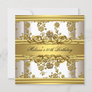Invitation Gold On White 50th Birthday Party Bijoux Floral