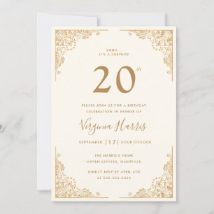 Invitation Gold Ornate Border Cream Vingt-vingtième anniversa