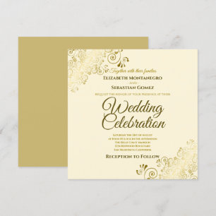 Invitation Gold Ornate Filigree Elegant Carré de crème Mariag