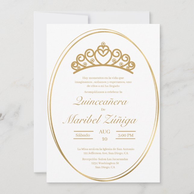 Invitation Gold ovale Quinceanera (Devant)