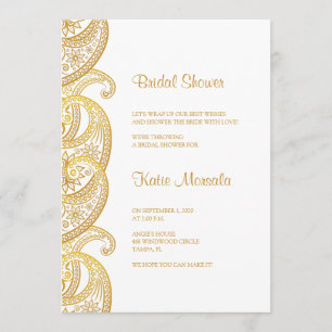 Invitation Gold Paisley Fête des mariées traditionnelle indie