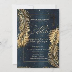 Invitation Gold Palm Feuille Beach Wedding
