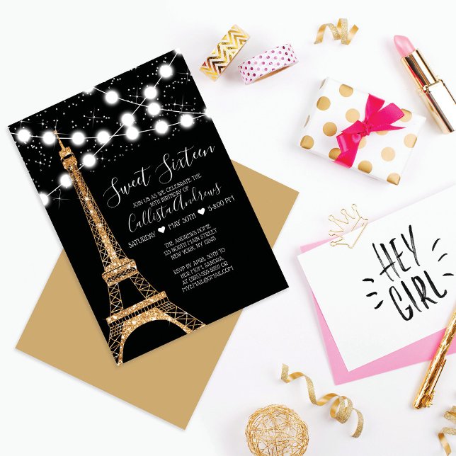 Invitation Gold Paris Tour Eiffel Parties scintillant Lumière (Créateur téléchargé)
