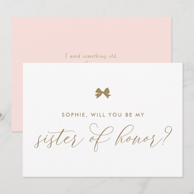 Invitation Gold Parisian Bow Will You Be My Sister Of Honor (Devant / Derrière)